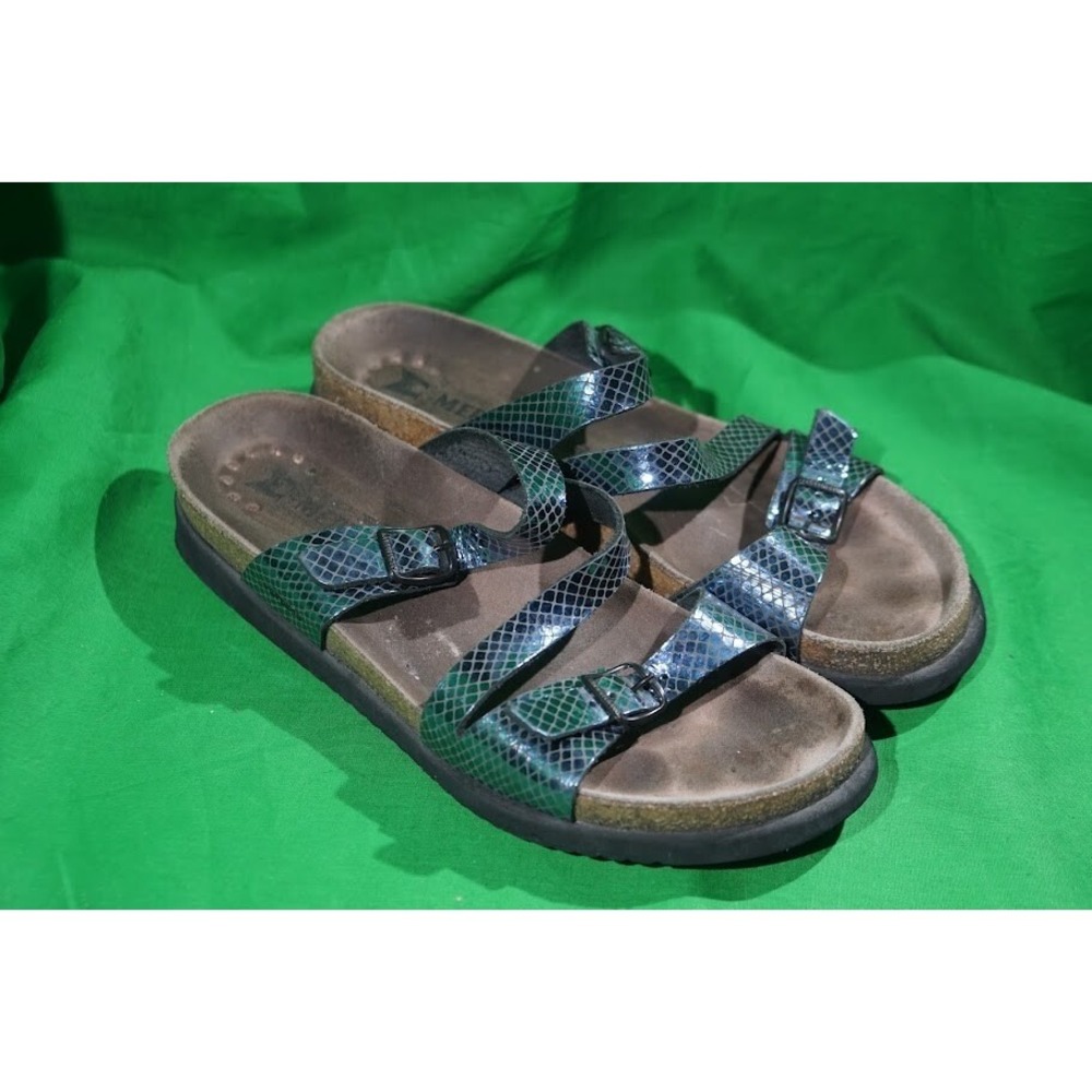 Mephisto‎ Womens Sandals Blue Snakeprint Faux Leather Slides Size EU 40 / US 10